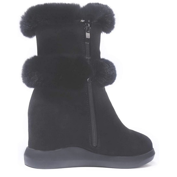 Womens Snow Wedge Winter Warm Faux Ankle Boots - Picture 2 of 7